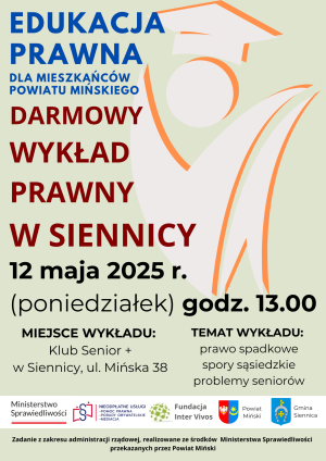Miniaturka artykułu BEZPŁATNY WYKŁAD PRAWNY DLA MIESZKAŃCÓW POWIATU MIŃSKIEGO