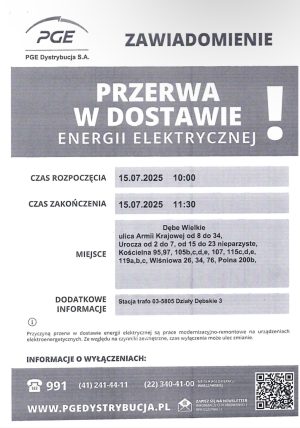 Miniaturka artykułu PRZERWA W DOSTAWIE ENERGII ELEKTRYCZNEJ