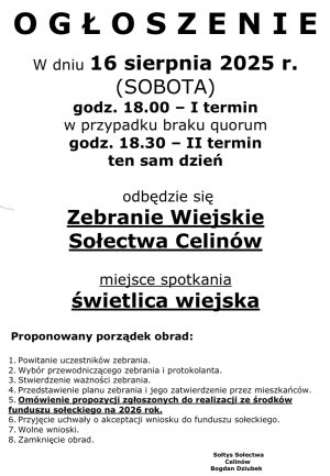 Miniaturka artykułu ZEBRANIE WIEJSKIE SOŁECTWA CELINÓW
