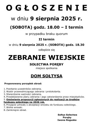 Miniaturka artykułu ZEBRANIE WIEJSKIE SOŁECTWA PORĘBY