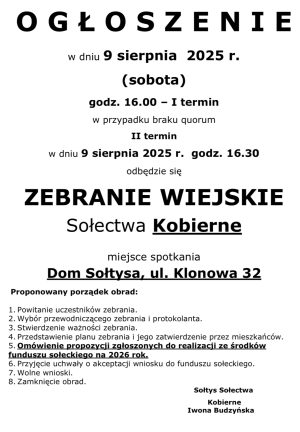 Miniaturka artykułu ZEBRANIE WIEJSKIE SOŁECTWA KOBIERNE