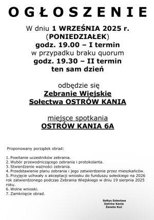 Miniaturka artykułu Zebranie WiejskieSołectwa OSTRÓW KANIA ‼️‼️