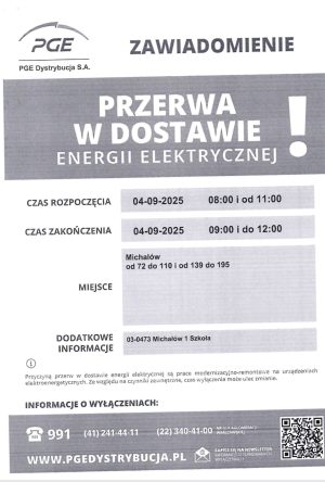 Miniaturka artykułu Przerwa w dostawie energii elektrycznej w dniu 4 września 2025r. ‼️‼️
