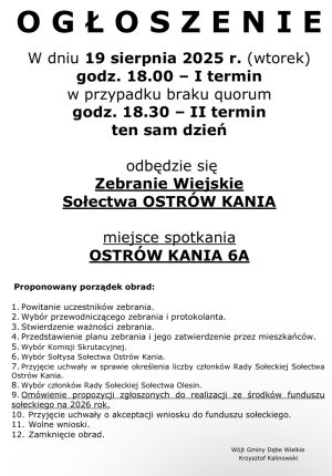 Miniaturka artykułu Zebranie Wiejskie Sołectwa Ostrów Kania ‼️‼️