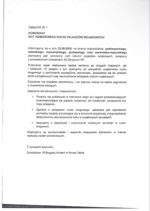 Miniaturka artykułu Komunikat dot. Wzmożonego ruchu pojazdów wojskowych ‼️‼️