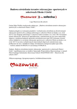 Miniaturka artykułu Budowa oświetlenia terenów rekreacyjno- sportowych wsołectwach Olesin i Górki ‼️‼️