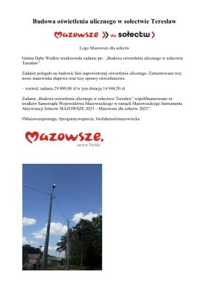 Miniaturka artykułu Budowa oświetlenia ulicznego w sołectwie Teresław ‼️‼️