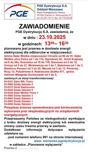 Miniaturka artykułu PRZERWA W DOSTAWIE ENERGII ELEKTRYCZNEJ ‼️‼️