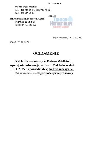 Miniaturka artykułu Biuro Zakładu Komunalnego w dniu 10.11.2025