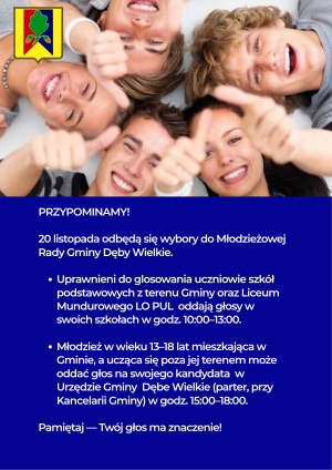 Miniaturka artykułu 20 listopada odbędą się wybory do Młodzieżowej Rady Gminy Dęby Wielkie