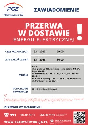 Miniaturka artykułu Przerwa w dostawie energii elektrycznej