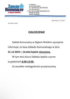 Miniaturka artykułu Zakład komunalny w dniu 31.12.2025