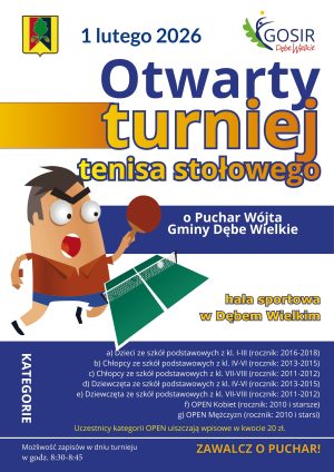 Miniaturka artykułu Otwarty Turniej Tenisa Stołowego o Puchar Wójta Gminy Dębe Wielkie